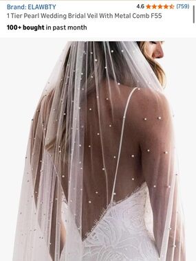 Pearl-Embellished Bridal Veil in White